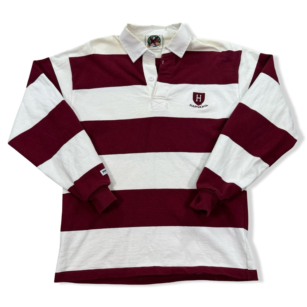 Barbarian Shirt Men's Small Maroon Striped Rugby Polo Harvard Long Sleeve Y2K